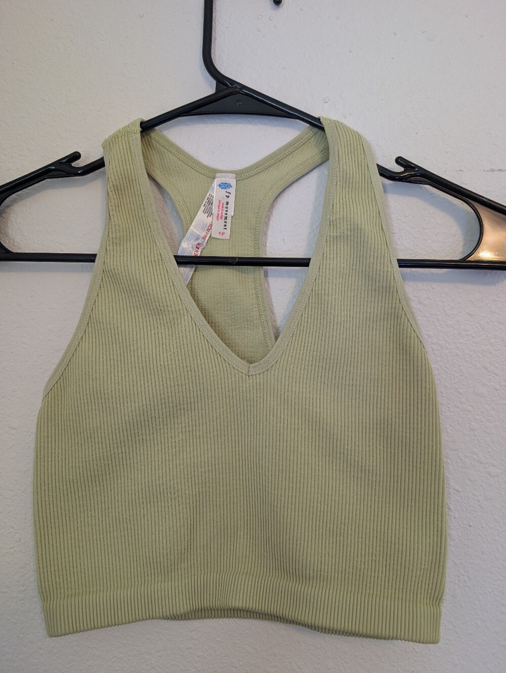 Free People Ribbed V-Neck Racerback Crop Top - Sage Green